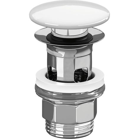 Villeroy & Boch 68170001 Schaftventil, Abflussventil Waschbecken Stöpsel, Staufunktion Push-Open, Keramik Weiß alpin 5/4 Zoll