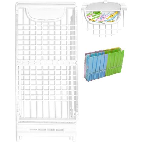 Tendedero Plegable con Ruedas de Resina con 21m de Tendido Clips para Perchas y Cierre de Seguridad Incluye Cajón para Pinzas