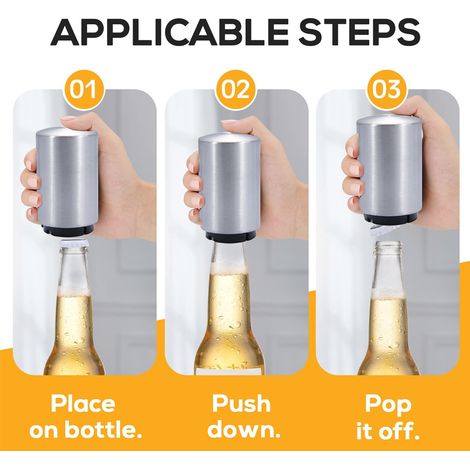 Bottle Opener - Stainless Steel Push Down Automatic Opener - For Beer Bottles - Compact Portable Design - 1 Piece (1/5)