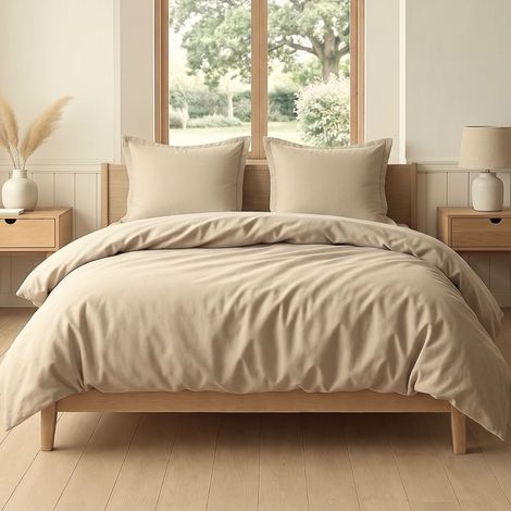 Parure housse de couette 240x220cm + 2 taies 100% coton grège - VITALIA (1/4)
