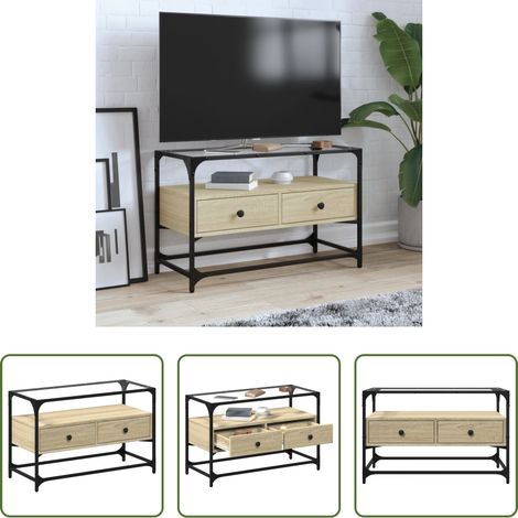 Holzwerkstoff -  TV-Schrank mit Glasplatte Sonoma-Eiche 80x35x51cm Holzwerkstoff (1/5)