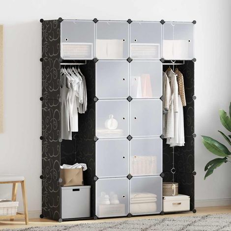 Armoire modulaire 14 compartiments noir et blanc en plastique 37 x 146 x 180,5 cm - PANGIVO (1/5)