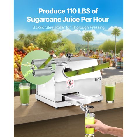 Presse à Canne à Sucre Manuelle, Extracteur de Jus de Canne à Sucre Haut Rendement de 50 kg/h, avec 3 Rouleaux en Acier Inoxydable,… (1/5)
