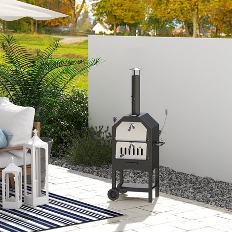 Four pizza barbecue charbon acier inoxydable extérieur jardin thermomètre 64x54x160cm
