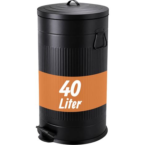 Relaxdays Mülleimer, 20 Liter, Küche, entnehmbarer Inneneimer, Fußpedal, Softclose, Metall, Retro Tretmülleimer, schwarz (1/5)
