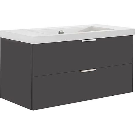 Meuble sous-vasque + vasque en céramique EPIL anthracite brillant 2 tiroirs 860x550x510mm (1/3)