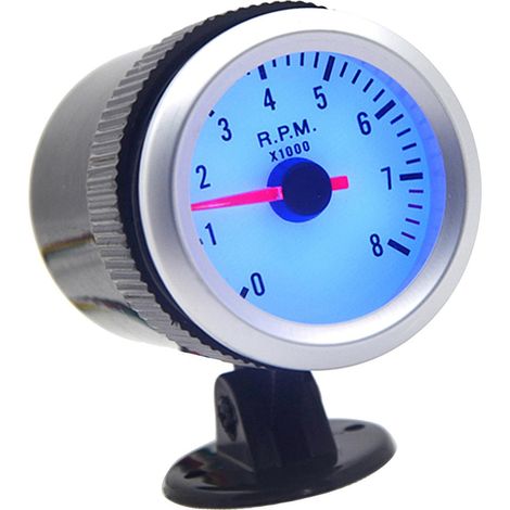 Drehzahlmesser mit Halterung für PKW, 2" (52 mm), 0–8000 U/min, blaue LED-Beleuchtung