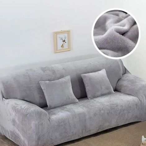 Housse de Canapé 3 Places - Velours - Gris clair - 190-230 cm (1/4)