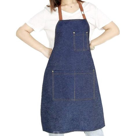 AIDUCHO Tablier En Denim Avec Multi-Poches Unisexes Réglables Pour La Cuisine, L'artisanat, La Cuisine, Bleu Profond (1/4)