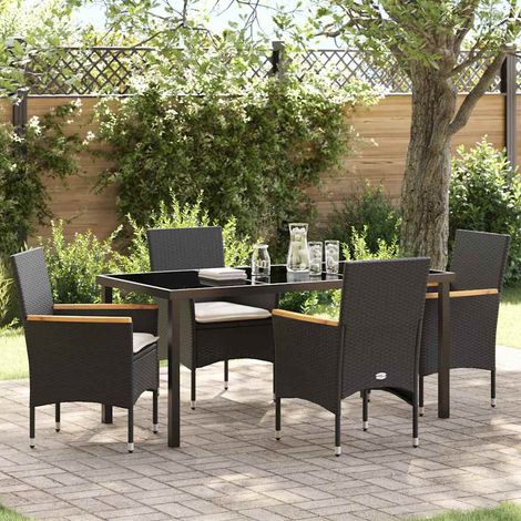 Conjunto de Comedor de Jardín con cojín 5 pcs Negro Poliratán vidaXL (1/5)