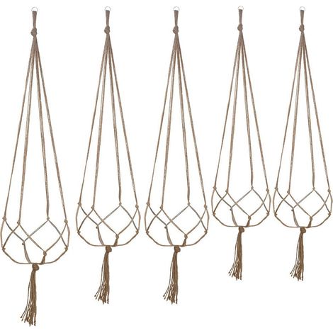5er-Set Makramee-Hängeblumentöpfe, Hängeblumentopfhalter, Makramee-Pflanzenhänger, Hängepflanzentopfhalter aus Baumwollseil zur Dekoration (1/4)