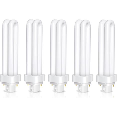 Pack de 5 Ampoules Tube PLC G24d-3 2 Broches 26W, Lumière Blanc Chaud 2700K, 1600LM, Tube Double Tour 2U, Lampe Fluorescente Haute Efficacité Faible Consommation, Cuisine, Salle à Manger, Chambre (1/5)