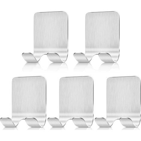 Set of 5 self-adhesive stainless steel multi-purpose hooks for bathroom razors, hair, razors, keys, kitchen utensils, towels, bathrobes (1/5)