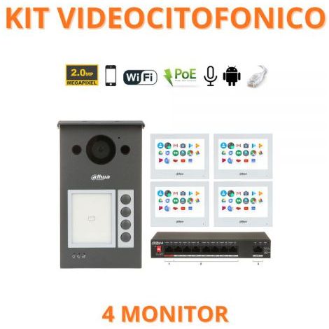 Dahua Kit videocitofonico IP Wi-Fi Posto esterno VTO3311Q-WP + Switch + Monitor 7" VTH5321GW-W Android Nr.04 Monitor