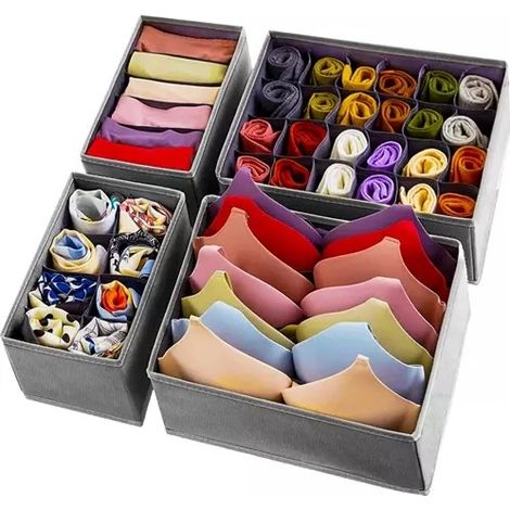 Boîte de rangement pour sous-vêtements avec séparateurs, ensemble de 4 pièces, tissu respirant, rangement pour chaussettes et soutiens-gorge dans un tiroir (1/5)