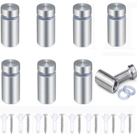 8 Pièces D'Entretoises à vis pour Verre Publicitaire, Entretoises en Acier Inoxydable, Entretoises en Verre et Supports en Verre Acrylique, Y Compris les Goupilles et les vis (12 x 25 mm) (1/5)