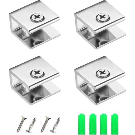 4 Pcs Supports de Tablette en Verre en Alliage de Zinc 8-10mm Pince à Verre Carré Réglable Serrage en Verre Pince Clip Support (1/5)