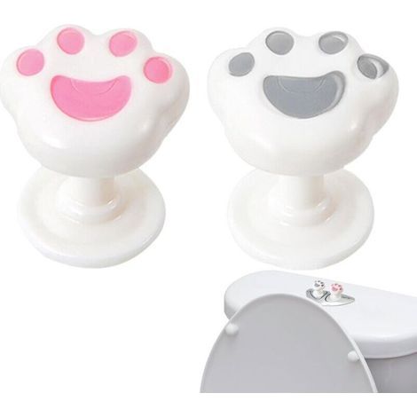 Bouton de toilette mignon, bouton de toilette mignon, 2 pièces outil de presse en forme de patte de chaton, bouton de réservoir de toilette portable, chasse d'eau supérieure, aide à bouton-pou (1/4)