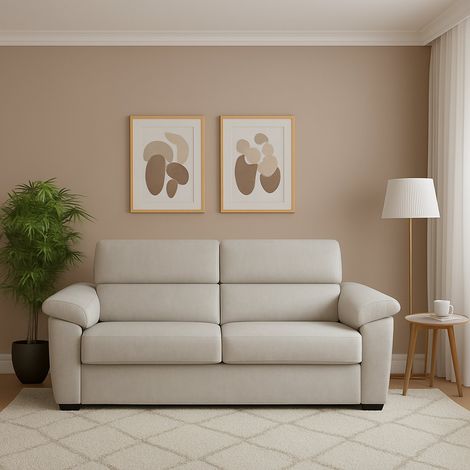 Sofá Fijo 3 Plazas Giffone, Desenfundable, Lavable Made in Italy, con Brazos, 225x95 cm Beige (1/5)