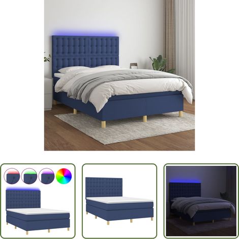 vidaXL TĂȘte de lit rĂ©glable - Sommier Ă lattes de lit et matelas et LED Bleu 140x190 cm Tissu (1/5)