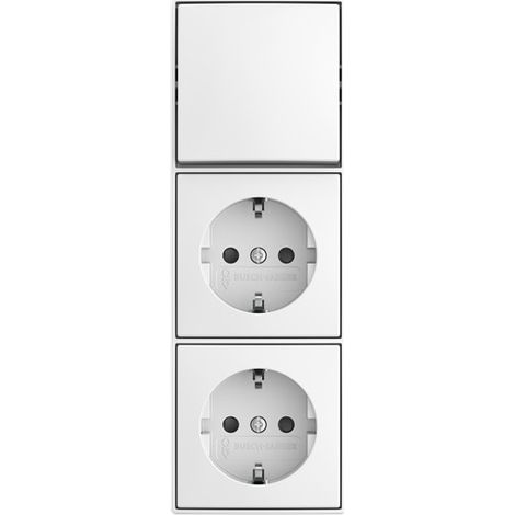 Busch-Jaeger Combinaison Interrupteur à bascule avec 2 prises SCHUKO® Safety+ Bascule, Commutation va-et-vient 2P+PE blanc alpin - Busch-balance® AP (2601/6/20/2 EAPBJ-524), 2TKA00005544