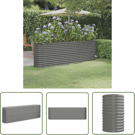 The Living Store Lit surélevé de jardin Acier enduit de poudre 224x40x68 cm gris - Jardiniere Surélevée - Bac À Fleurs - Pot De Fleurs Extérieur - Décoration Jardin - Plante Grimpante (1/5)