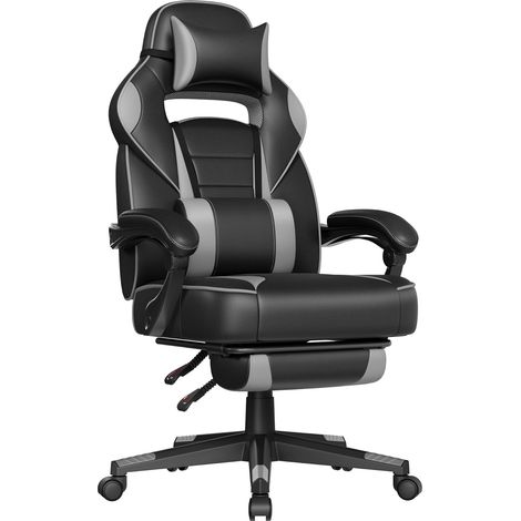 Fauteuil de Bureau, Chaise Gaming, RÉglable, Repose-pieds TÉlescopique, MÉcanisme À Bascule, Appui-tÊte, Support Lombaire, Charge 150 kg, Noir d'Encre et Gris Tourterelle
