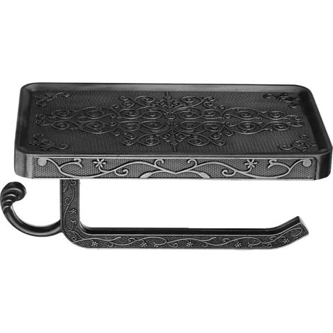 (1 pièce noire) Support mural antique sculpté pour téléphone portable en alliage de zinc avec étagère, porte-serviettes et porte-papier toilette. (1/5)