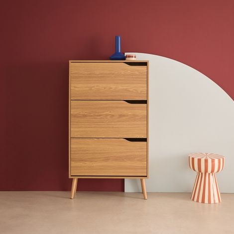 sweeek - Meuble à chaussures scandinave décor naturel 3 portes abattantes capacité 18 paires de chaussures