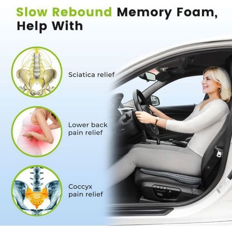 Coussin Siège Voiture Mousse Mémoire, Ergonomique Rehausseur Adulte, Pour Auto Chaise Bureau Fauteuil (1/4)