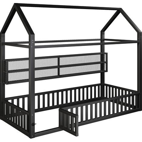 CAIziLit cabane 90x200 cm noir, barrière de sécurité, LED, sans matelas (1/5)