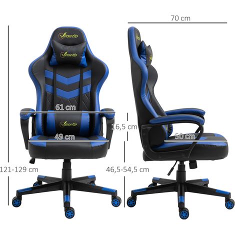 Silla Gaming Altura Regulable Basculante con Reposacabezas Cojín Lumbar 61x70x121-129 cm Azul (1/5)