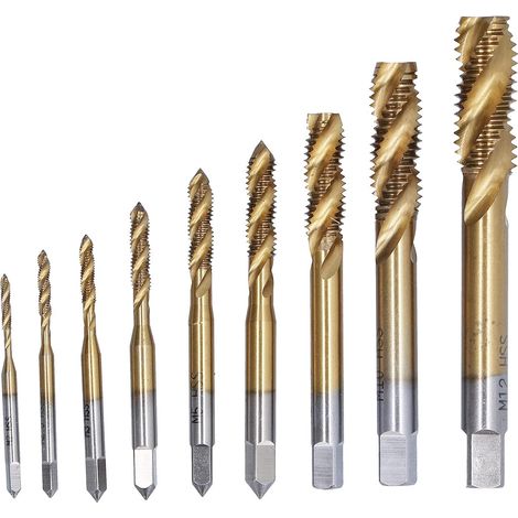 Taraud spiralé 9 pièces M2-M12 HSS TiN, pour métal et atelier (1/5)