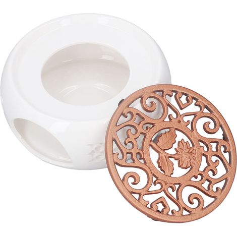 Chauffe-théière en céramique avec fond concave et coussinet creux, pratique et multifonctionnel, idéal pour la maison, le bureau ou un café. (1/5)