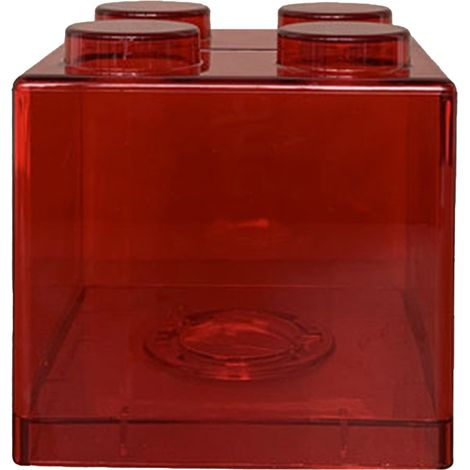 Tirelire transparente rectangulaire en forme de bloc de construction, rouge, 8,9 x 8,9 x 9,2 cm / 3,5 x 3,5 x 3,6 pouces, idéale pour les enfants (garçons et filles).