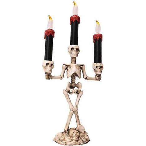 Décoration d'Halloween : squelette lumineux à trois bougies, lumières électroniques en forme de squelette, accessoires pour scène de bar de maison hantée, festival des fantômes, rouge