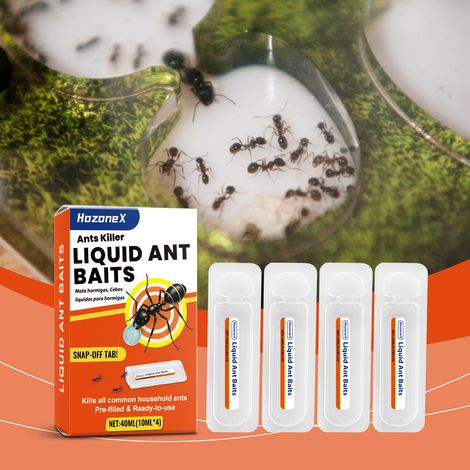 Appât liquide anti-fourmis, adapté à une utilisation intérieure et extérieure, notamment sur les rebords de fenêtres, dans les coins et sous les appareils électroménagers. 40 ml (4 sachets de 10 ml) - (1/5)