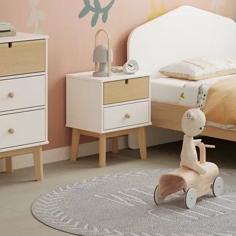 Comodino Estefania in legno con 2 cassetti colore bianco e pino (1/5)