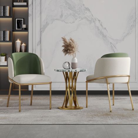 Chaise 44,5/50,8 cm verte et beige avec pieds dorés, dossier ergonomique et pieds réglables (1/5)