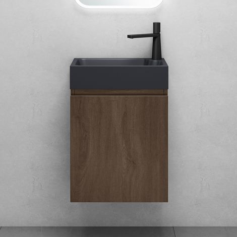 Mai & Mai Ensemble de Meuble de Salle de Bain Meuble sous Lavabo Suspendu Chêne 46x26x63cm avec Vasque Anthracite Mat PS02 (1/5)