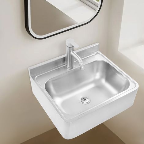 Évier de salle de bain avec robinetterie eau chaude/froide, évier de camping-car en acier inoxydable 304, évier mural, lavabo professionnel, évier carré 48 x 39 x 20 cm (1/5)