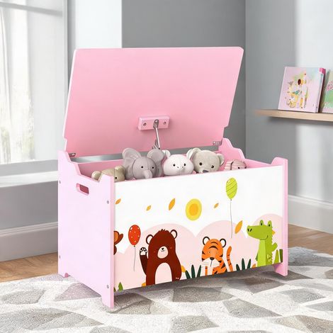 Coffre de rangement enfant rose MDF 60 x 37 x 39 cm (1/5)