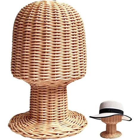 Hutständer aus Rattan, Schaufensterpuppenhalter, Perückenständer, Hutpräsentationsständer, Schaufensterpuppen-Hut-Perückenkopf (1/5)