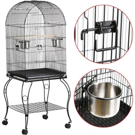 Jaula de pajarera para loros pájaros en metal y madera con carro 59 x 59 x 150 cm (1/5)
