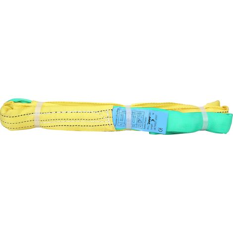 Élingue de levage flexible plate de 3 m (9,8 pi) et 2 tonnes, en polyester avec double œillet, pour le remorquage industriel. (1/5)