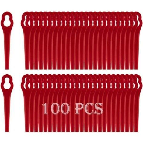 Lames plastique pour tondeuses Einhell, lot de 100 pièces. Enroulées, remplacement facile et durable.