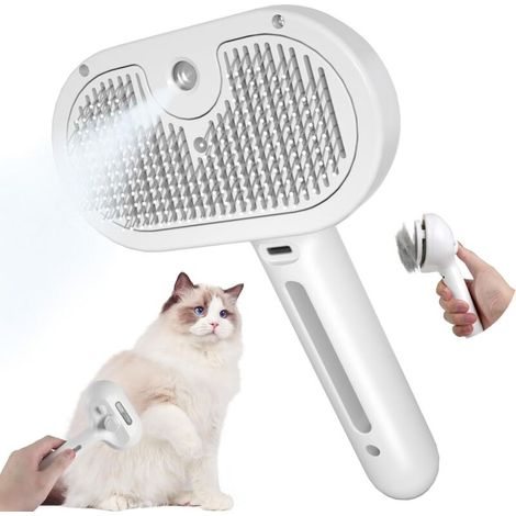 Brosse pour chat à vapeur, brosse pour chien pour poils longs et courts, brosse vapeur chat et chien, brosse à poils de chat, peigne pour chat, blanc