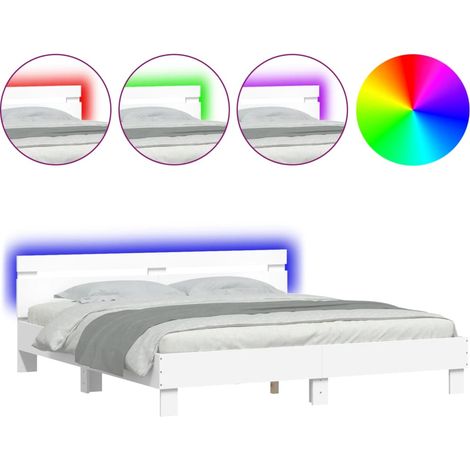 Bettgestell mit Kopfteil und LED in Weiß 160x200 cm