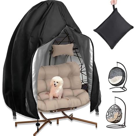 Funda antipolvo para silla colgante, 200 x 230 cm. Funda para silla colgante tipo huevo, con cremallera y cordón ajustable, tela Oxford, resistente al viento, a los rayos UV e impermeable, color negro (1/5)