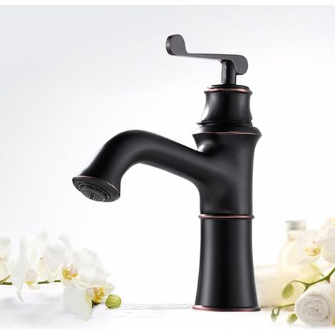 Mitigeur pour vasque, laiton, noir, monocommande, pour vasque (1/5)